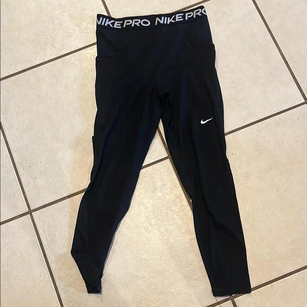 Nike Black High-Waist Pro Compression Leggings with White Swoosh